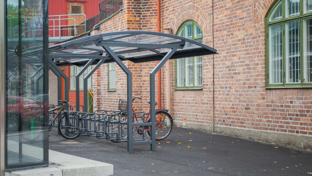 Södertälje Hovsjö Driving School, Sweden - Vario bike shelter and CubiQ bike racks