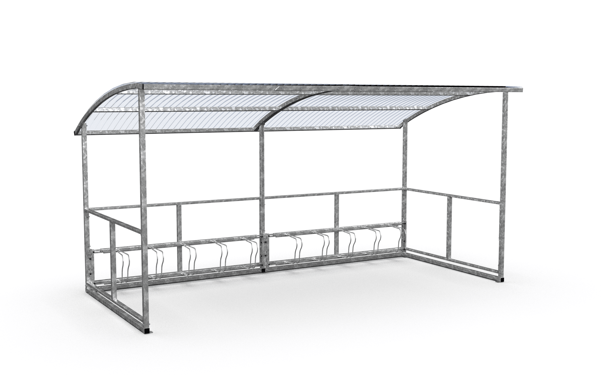 Bicycle Shelter Basic, 4.7 m, CubiQ Std bicycle racks, 10 spaces, surface mounting