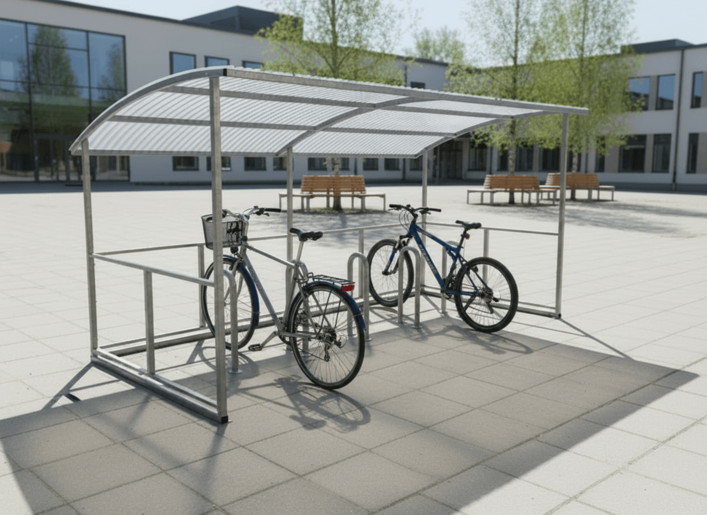 Bicycle Shelter Basic, 4.7 m, CubiQ Std bicycle racks, 10 spaces, surface mounting