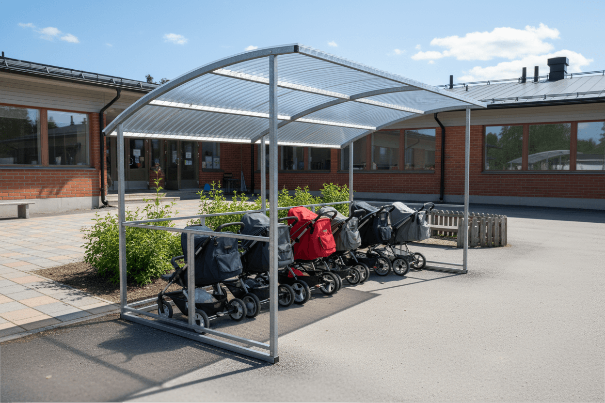 Bicycle Shelter Basic, 4.7 m, CubiQ Std bicycle racks, 10 spaces, surface mounting
