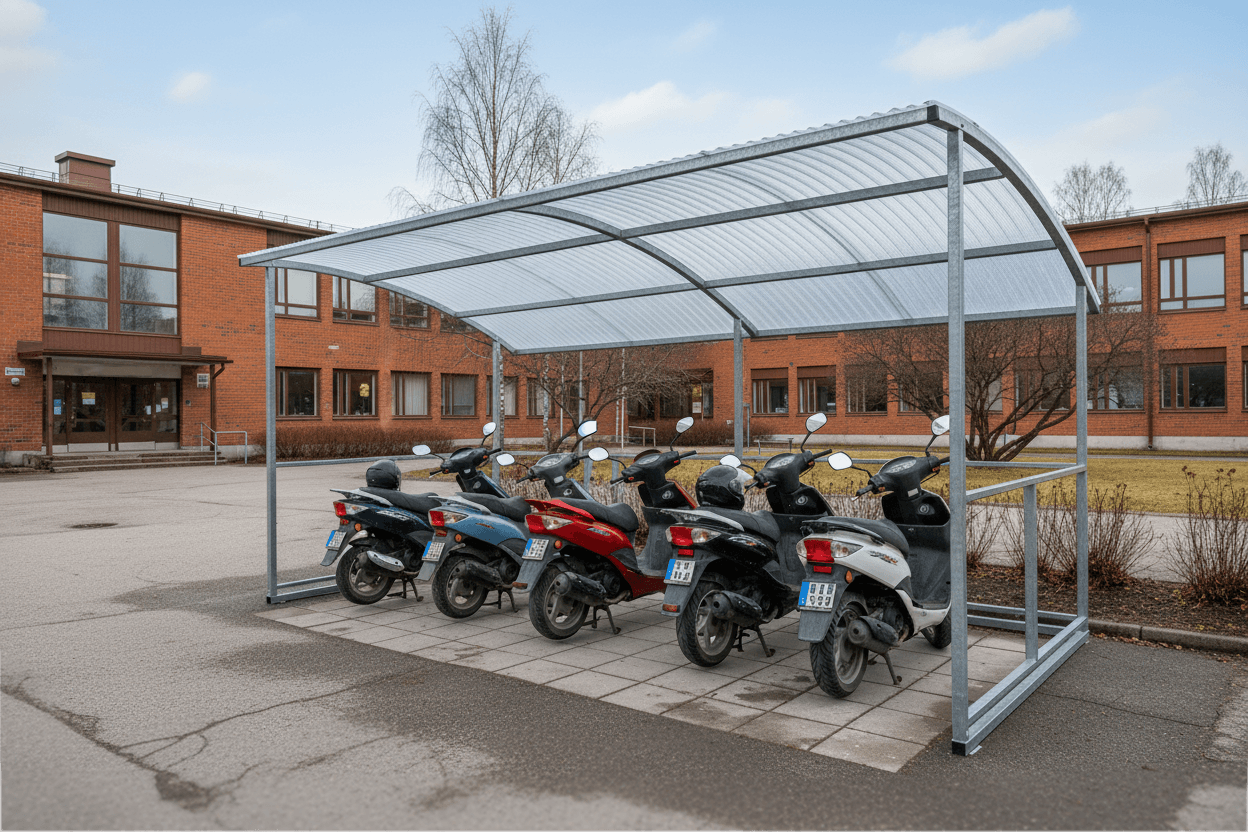 Bicycle Shelter Basic, 4.7 m, CubiQ Std bicycle racks, 10 spaces, surface mounting