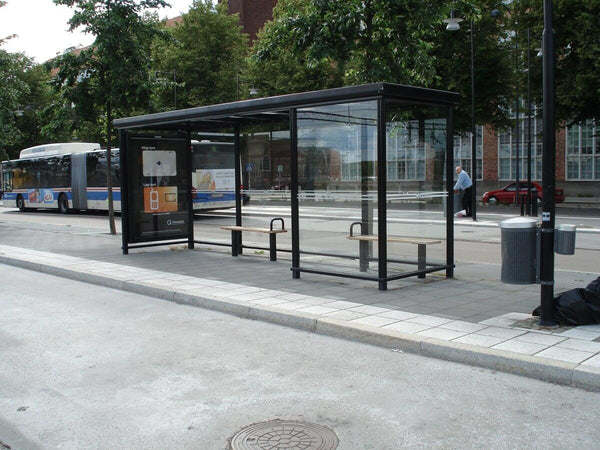 Bus shelter Favorit 5.6 m, surface mounted on concrete slab