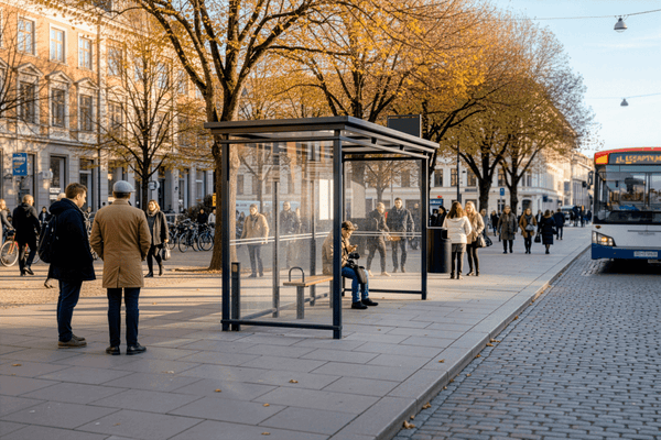 Bus shelter Edgy, 2.8 m, surface mounting on a concrete slab