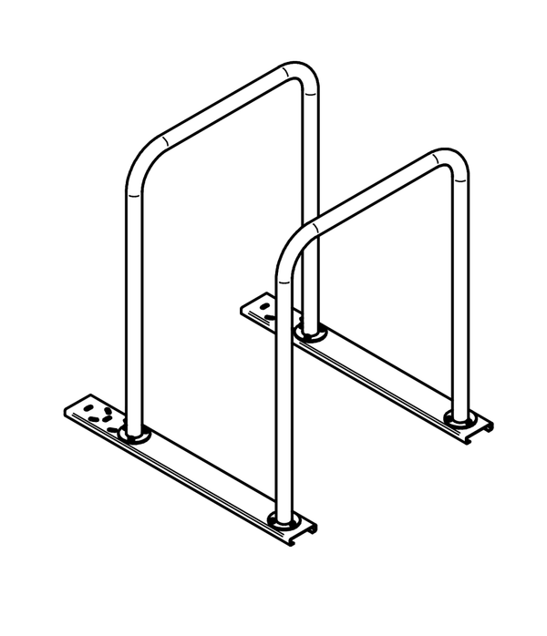 Rail pair for frame-locking U2 bicycle rack, 1200 mm, for two arches