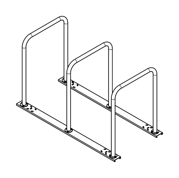 Rail pair for U2 frame-locking bicycle rack, 2200 mm, for three arches