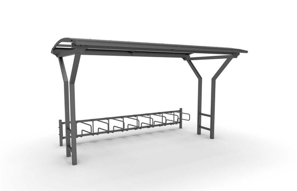 Bicycle shelter Vario 1, 4 m, 1-sided CubiQ Std bicycle racks, 8 pcs, in-ground installation