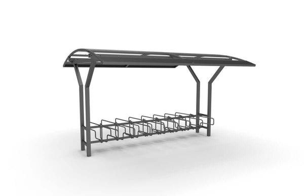 Bicycle shelter Vario 2, 4 m, 2-sided CubiQ Std bike racks, 16 pcs, in-ground installation