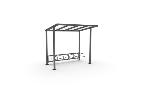 Bicycle shelter ViVa, 2.7 m, 1-sided CubiQ Std bicycle racks, 6 places, with rear and front posts, surface mounted