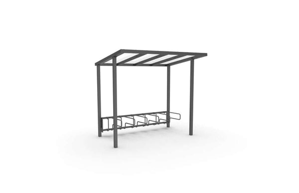 Bike shelter ViVa, 2.7 m, 1-sided CubiQ Std bike racks, 6 places, with rear and front posts, in-ground installation