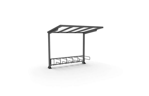 Bicycle Shelter ViVa, 2.7 m, 1-sided CubiQ Std bicycle racks, 6 places, with rear posts, surface installation