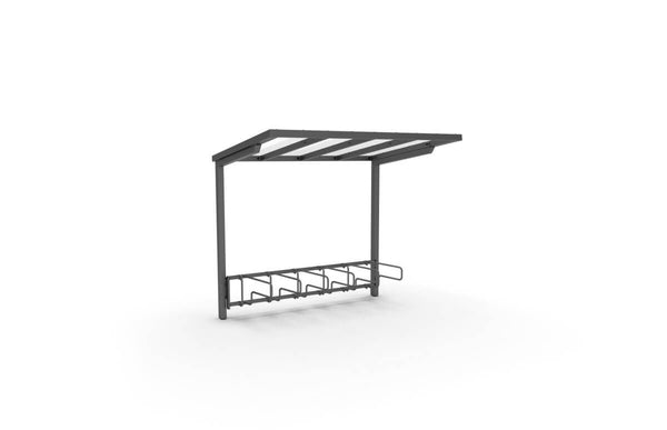 Bicycle shelter ViVa, 2.7 m, 1-sided CubiQ Std bicycle racks, 6 spaces, with back posts, in-ground installation
