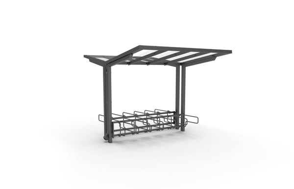 Bicycle shelter ViVa, 2.7 m, 2-sided CubiQ Std bicycle racks, 12 parking spaces, with rear posts,  in-ground installation