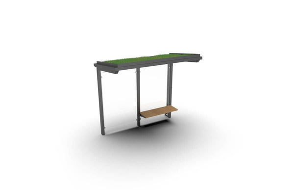 Break shelter ViVa, 2.7 m, with green roof and bench, with back posts, in-ground installation