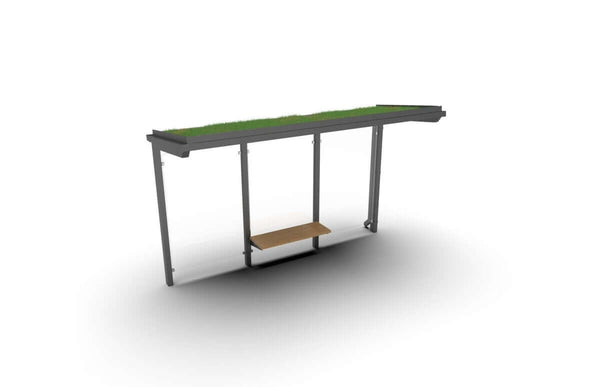 ViVa break shelter, 4 m, with green roof and bench, with back posts, in-ground installation